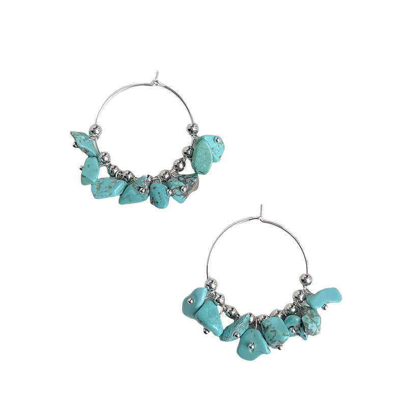 Multi-Stone Turquoise Hoop Earrings – Handmade Circular Charm