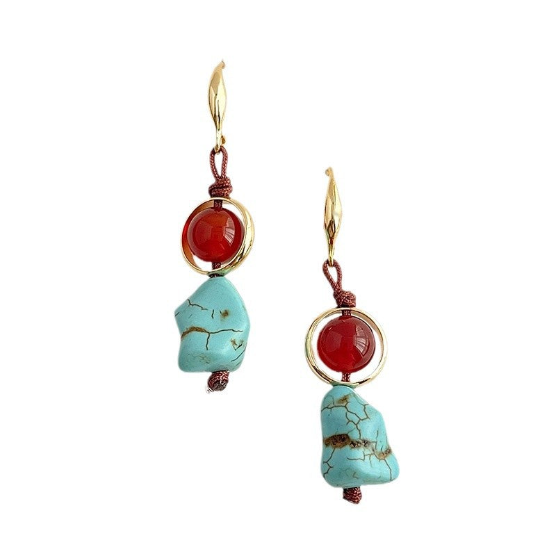 Himalayan Flame - Natural Turquoise & Carnelian Hoops