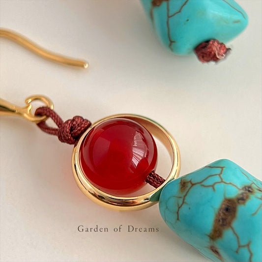 Himalayan Flame - Natural Turquoise & Carnelian Hoops