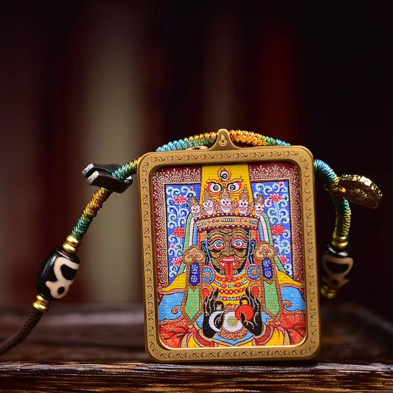 Tibetan Tsakhi Lhamo Thangka Dzi Necklace