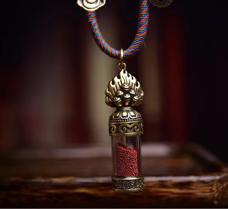 Tibetan Mani Jewel Vajra Cross Gau Necklace (with Sacred Cinnabar)