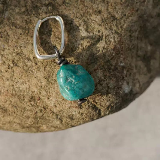 Skyline Turquoise Drops - Handcrafted Tibetan Silver Stud Earrings