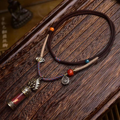 Tibetan Mani Jewel Vajra Cross Gau Necklace (with Sacred Cinnabar)