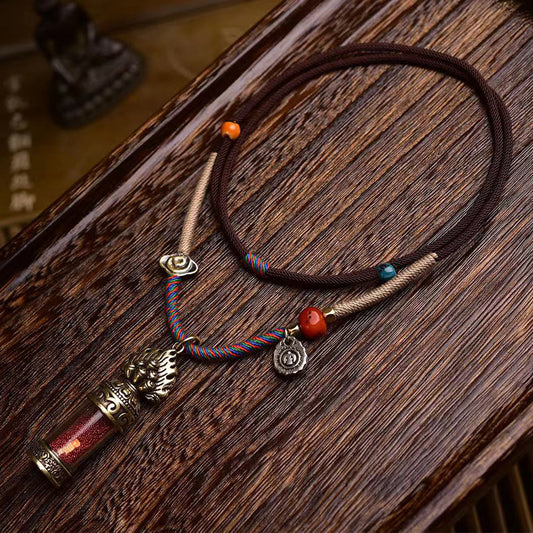 Tibetan Mani Jewel Vajra Cross Gau Necklace (with Sacred Cinnabar)