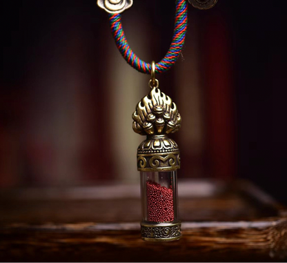 Tibetan Mani Jewel Vajra Cross Gau Necklace (with Sacred Cinnabar)