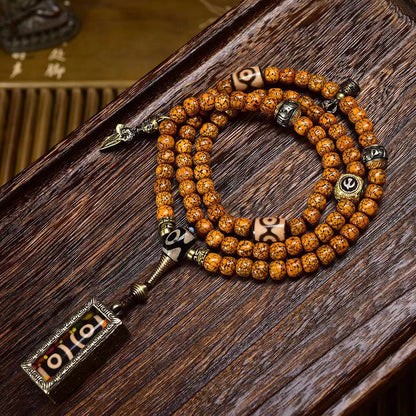Antique Star-Moon Bodhi 108 Mala with Three-Eye Dzi Bead